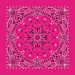 1 piece, Circular Burst Paisley Bandana Imported 100% Cotton, Hot Pink, 22" x 22"