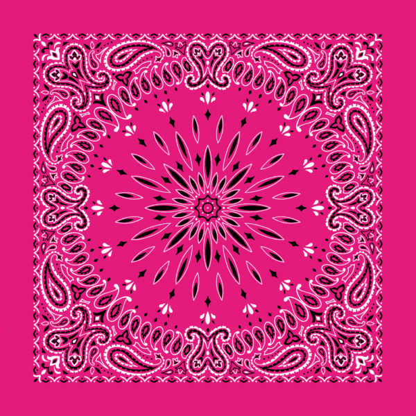 1 piece, Circular Burst Paisley Bandana Imported 100% Cotton, Hot Pink, 22" x 22"