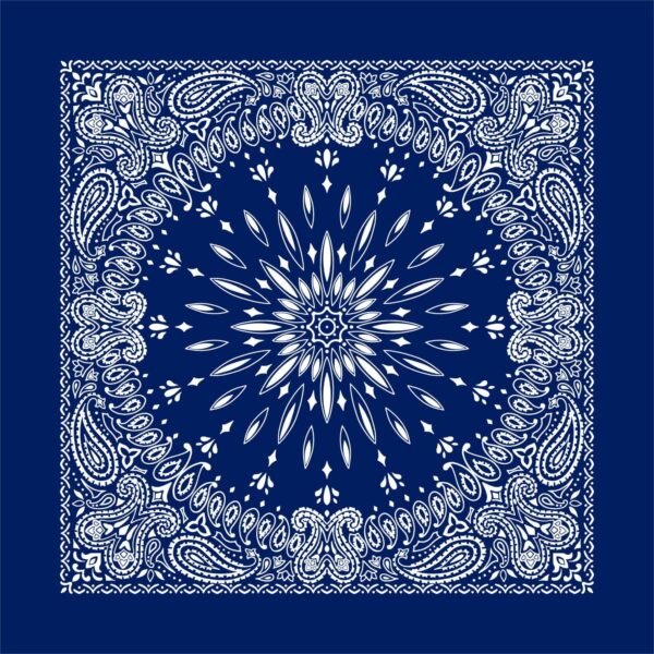 1 piece, Circular Burst Paisley Bandana Imported 100% Cotton, Navy Blue, 22" x 22"