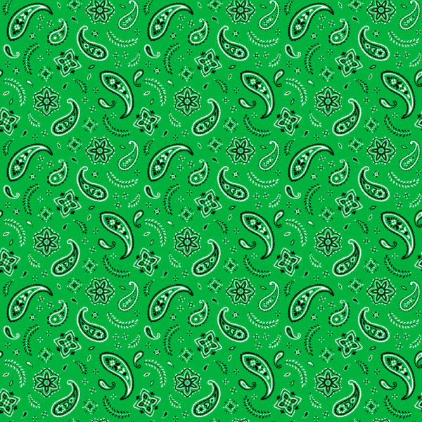 600pcs/Case, All Over Paisley Bandana Imported 100% Cotton, Kelly Green, 22" x 22"