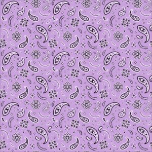All Over Paisley Bandana Imported 100 22X22, 1 Piece, Lilac