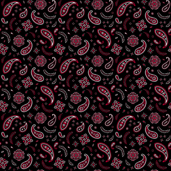 12 pieces, All Over Paisley Bandana Imported 100% Cotton, Black with Red, 22" x 22"