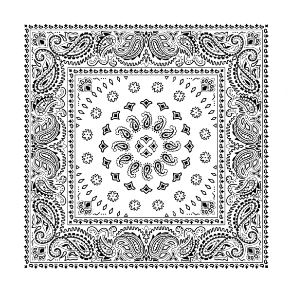 White, Square Burst Paisley Bandana Imported 100% Cotton, 1 piece, 22" x 22"