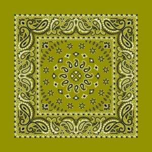 Square Burst Paisley Bandana Imported 100 22X22, 12 Pieces, Olive Green