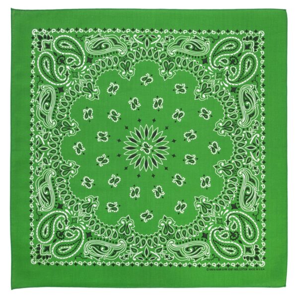 1 piece, CM Western Paisley Bandanas in Bulk Imported 100% cotton, Kelly Green, 22" x 22"