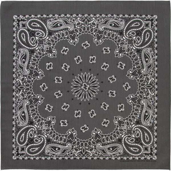 1 piece, CM Western Paisley Bandanas in Bulk Imported 100% cotton, Charcoal Grey, 27" x 27"