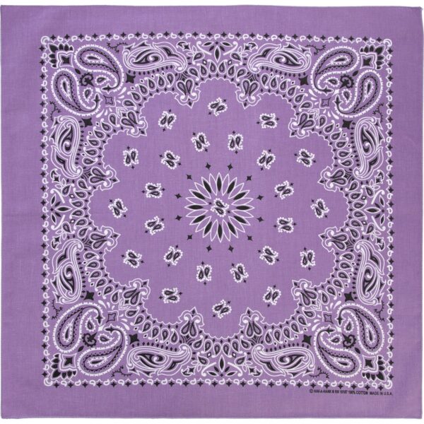600pcs/Case, Western Paisley Bandana - Made in USA 100% Cotton, Lavender, 22" x 22"