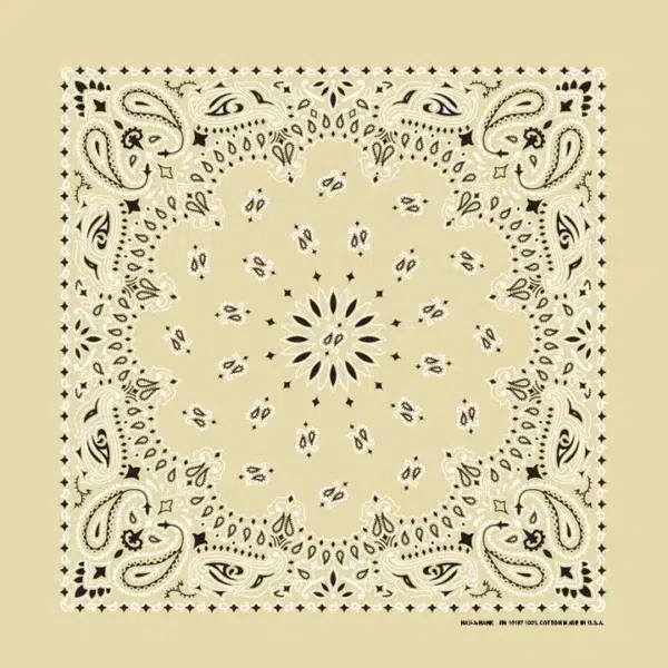 12 pieces, Western Paisley Bandana - Made in USA 100% Cotton, Beige, 22" x 22"