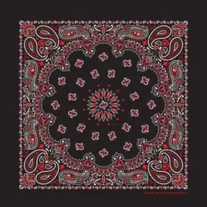 Western Paisley Bandana - Made In Usa , 22X22, 1 Piece, Black And Red Ss
