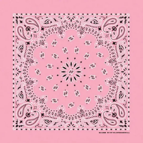 12 pieces, Western Paisley Bandana - Made in USA 100% Cotton, Light Pink, 22" x 22"