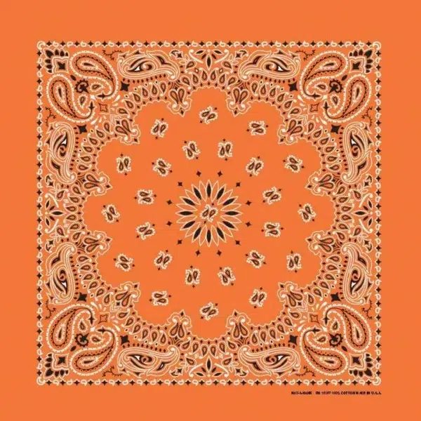 600pcs/Case, Western Paisley Bandana - Made in USA 100% Cotton, Orange, 22" x 22"