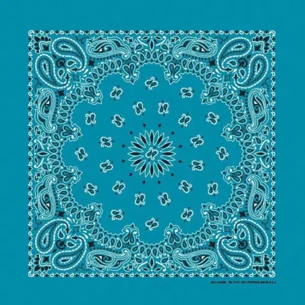 1 piece, Western Paisley Bandana - Made in USA 100% Cotton, Turquoise, 22" x 22"
