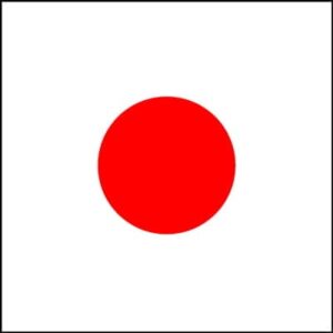 A red circle is centered on a plain white background symbolizing Japan's national flag. The flag is rectangular and primarily features the bold red circle.