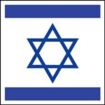 A rectangular flag features two horizontal blue stripes on a white background with a blue Star of David in the center  symbolizing Jewish identity and the State of Israel.