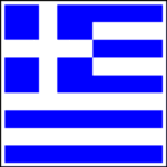 A rectangular flag featuring alternating blue and white stripes with a blue canton containing a cross on a white background representing Greece in a clear and simple design.