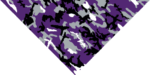 A patterned surface displays irregular shapes in purple  gray  and black  blending together in a camouflage design that creates a multi-tonal effect on a diagonal layout.