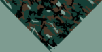 A camouflage-patterned fabric covers a corner of a space with shades of green brown and black arranged in a non-repeating organic design suitable for military or outdoor settings.