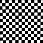 A pattern of alternating black and white squares fills the entire area creating a checkerboard effect that emphasizes contrast and symmetry within a two-dimensional context.