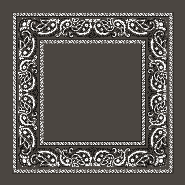 A decorative black and white paisley patterned border surrounds an empty central space creating a contrast against the dark background ideal for framing images or text.
