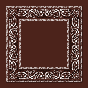 A decorative border features intricate white paisley and floral designs on a dark brown background creating an ornate frame that contrasts with the solid color in the center.