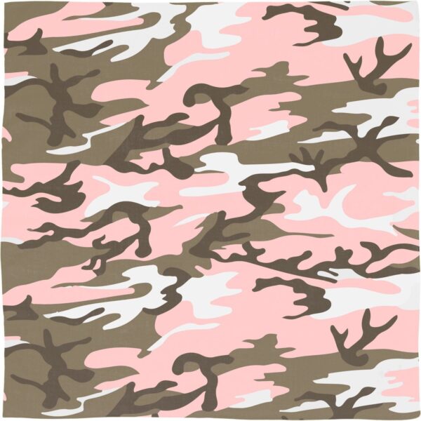 A fabric pattern features interspersed pink  white  and green camouflage shapes creating a stylized  abstract design suitable for fashion or decor contexts.