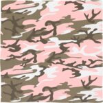 A camouflage pattern features swirling shades of pink beige and white against a neutral background creating an abstract design that blends the colors together in a flowing manner.