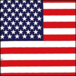 A rectangular flag displays red and white stripes with a blue rectangle in the upper left corner filled with white stars  representing the United States of America.
