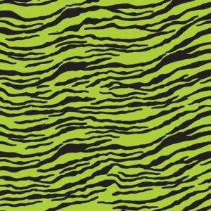 A vibrant green surface covered in irregular black stripes creates a pattern resembling animal skin in a modern and bold design. The overall effect is playful and eye-catching.