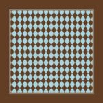 A pattern of alternating blue and brown diamond shapes tiles arranged in a uniform grid on a brown background creating a visually repetitive and symmetrical design