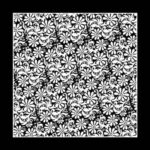 A square pattern of white flowers and swirling vines is displayed against a black background creating a bold and intricate design that appears to repeat seamlessly across the surface.