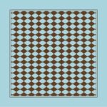 A repeating pattern of brown diamond shapes on a light blue background creates a geometric design that fills the entire square area  offering a visually striking contrast and symmetry.