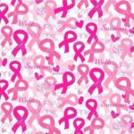 A pattern of pink ribbons symbols used for breast cancer awareness fills the background with words like love survivor family and walk scattered throughout creating a positive and supportive message.
