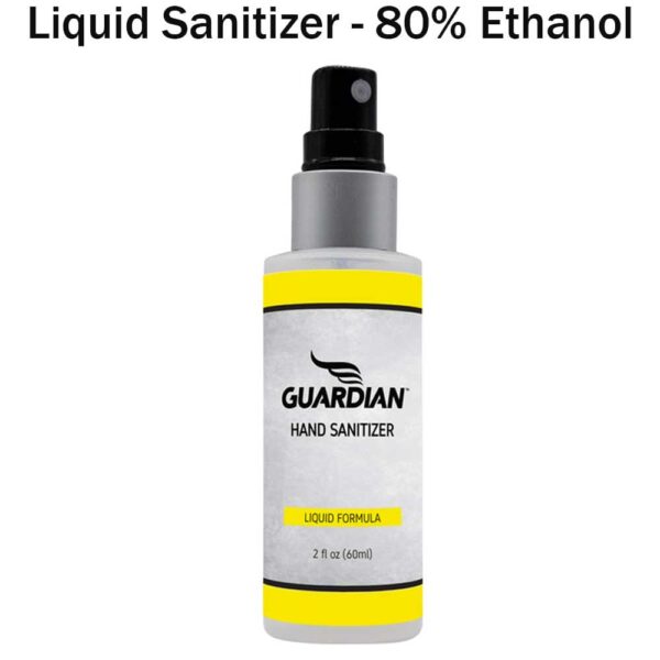 Hand sanitizer bottle sprays liquid disinfectant to clean hands in a health-conscious setting. It features a simple design with branding and product details prominently displayed on the label.